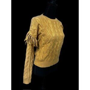 Philosophy Cable Knit Sweater Women SM Beige Fringe Sleeves heritage woods